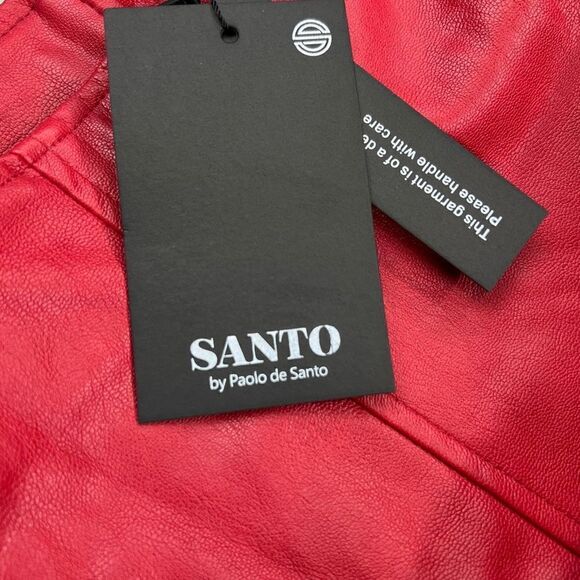 Santo by Paolo De Santo Skirt Women's XS Red Leather Zipper Back Skirt NWT - Picture 11 of 13